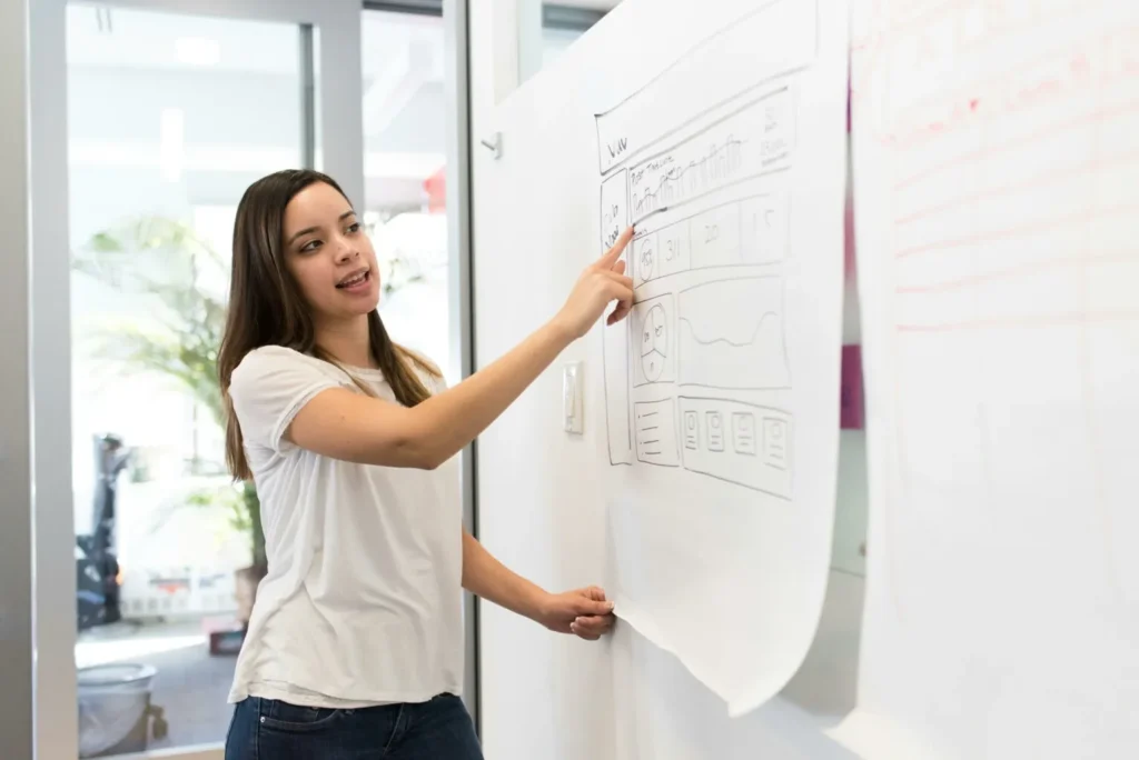 a woman pointing at the steps to get the Employer Identification Number